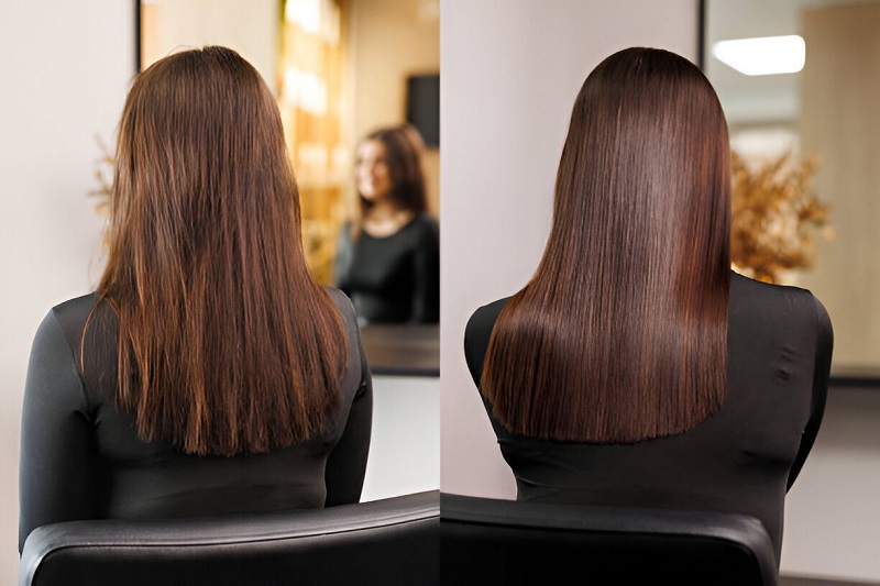 Mái tóc trước và sau khi phục hồi keratin