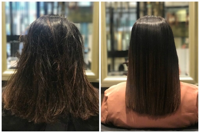 Mái tóc sau khi được hấp phục hồi tại salon
