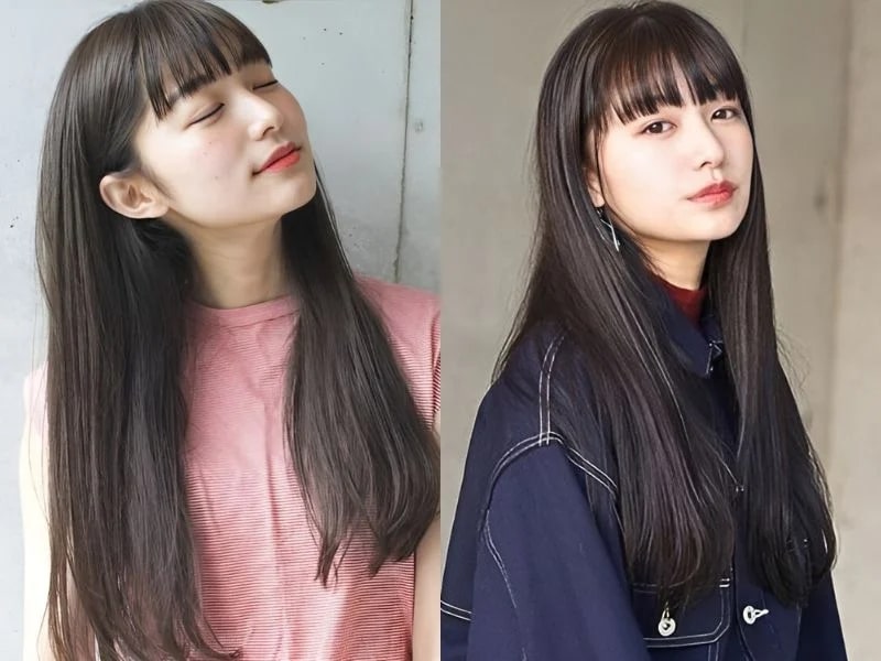 Tóc mái kiểu Pháp kết hợp với tóc dài thả tự nhiên